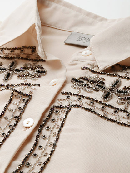 Hand embellished beige shirt