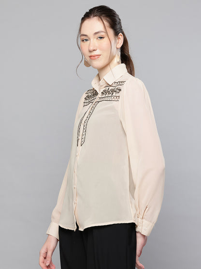 Hand embellished beige shirt