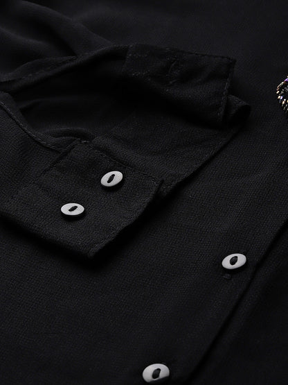 Hand embellished black polyester shirt