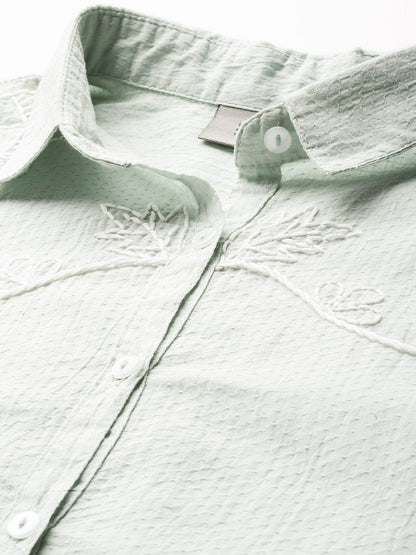 Light blue Cotton dobby hand embroidered shirt