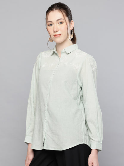 Light blue Cotton dobby hand embroidered shirt