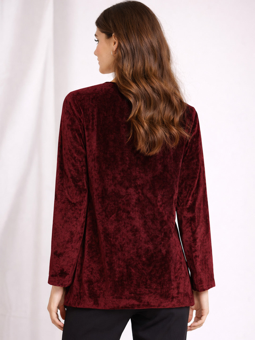Scoup Women's embroidered-red-velvet-jacket